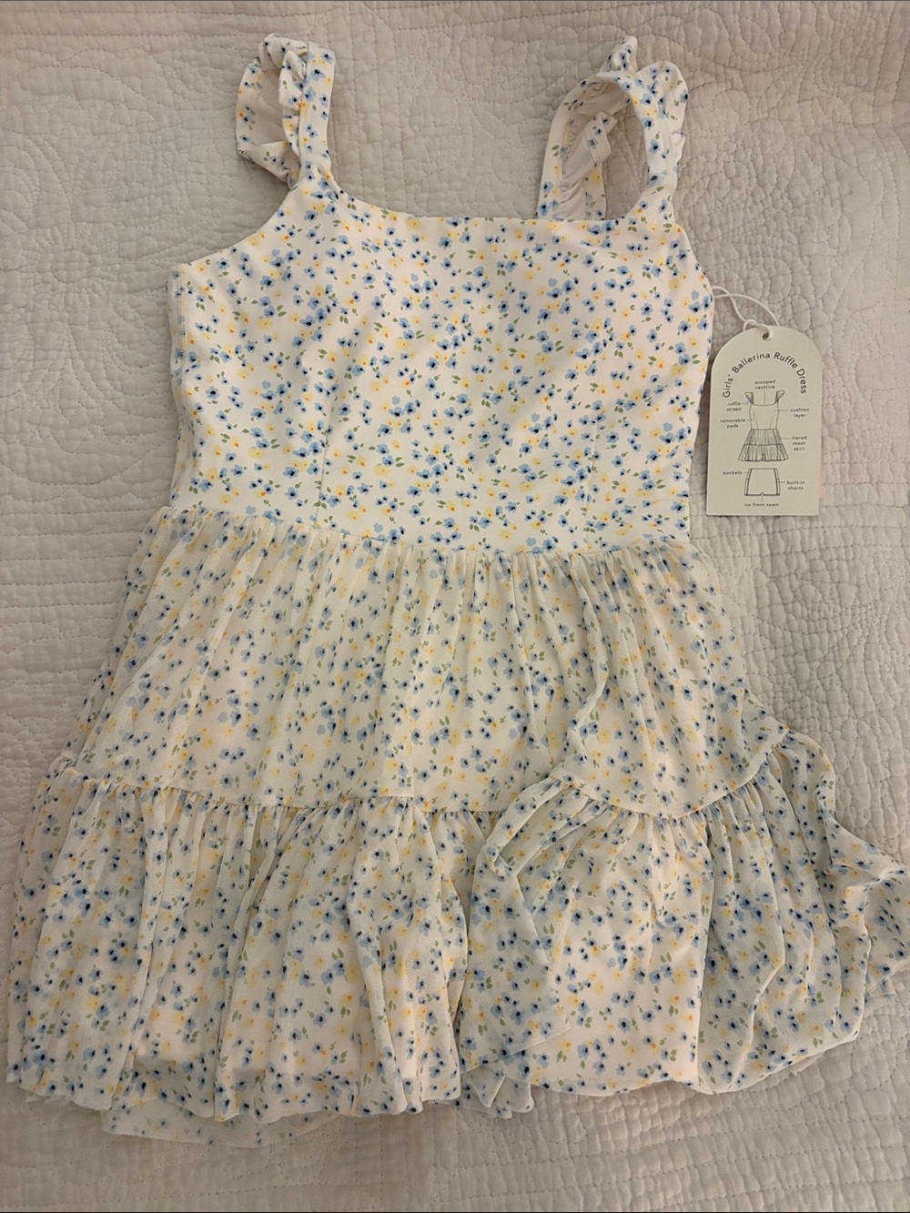 Girls' Ballerina Ruffle Floral Sundress Blue & Yellow Flowers NWT L 10-12